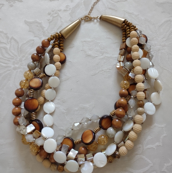 6 strands Multi layer various shapes necklace horn gold tone